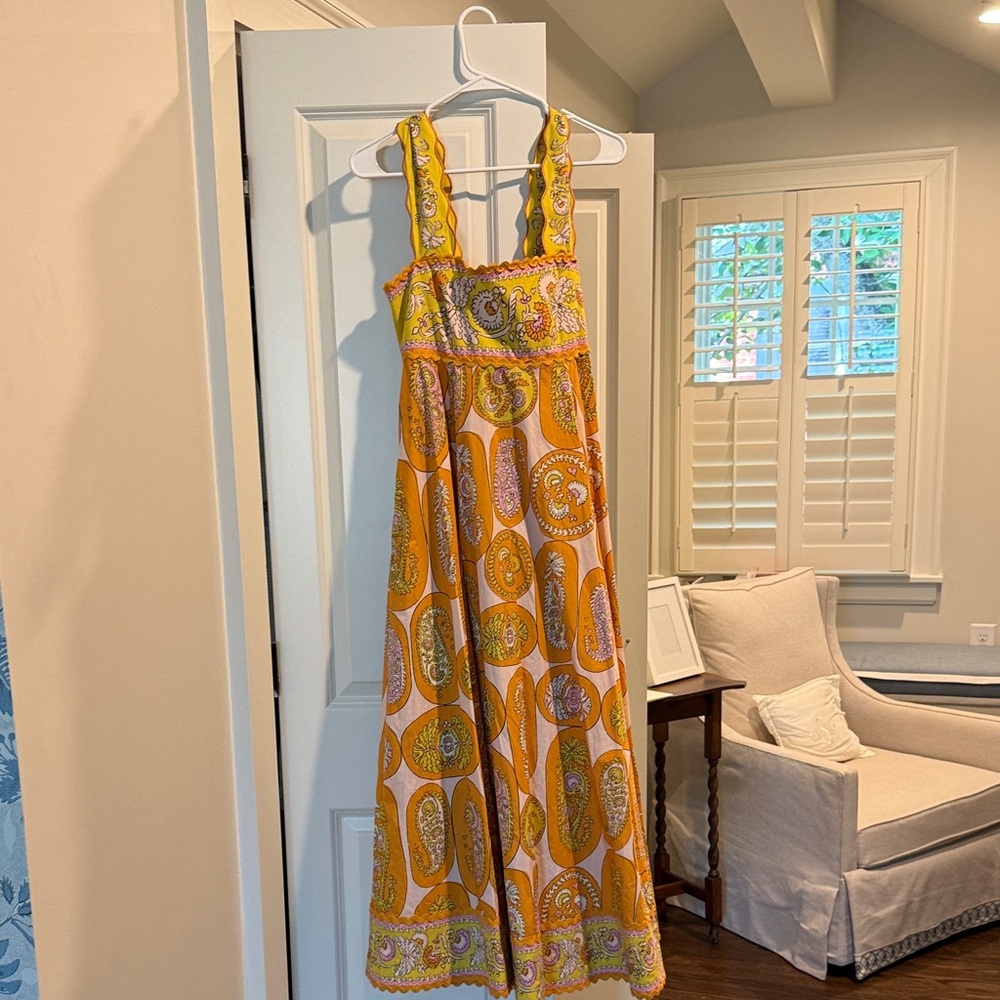 Alemais Yellow Paisley Maxi Dress with Pink & Green Accents.  Worn once